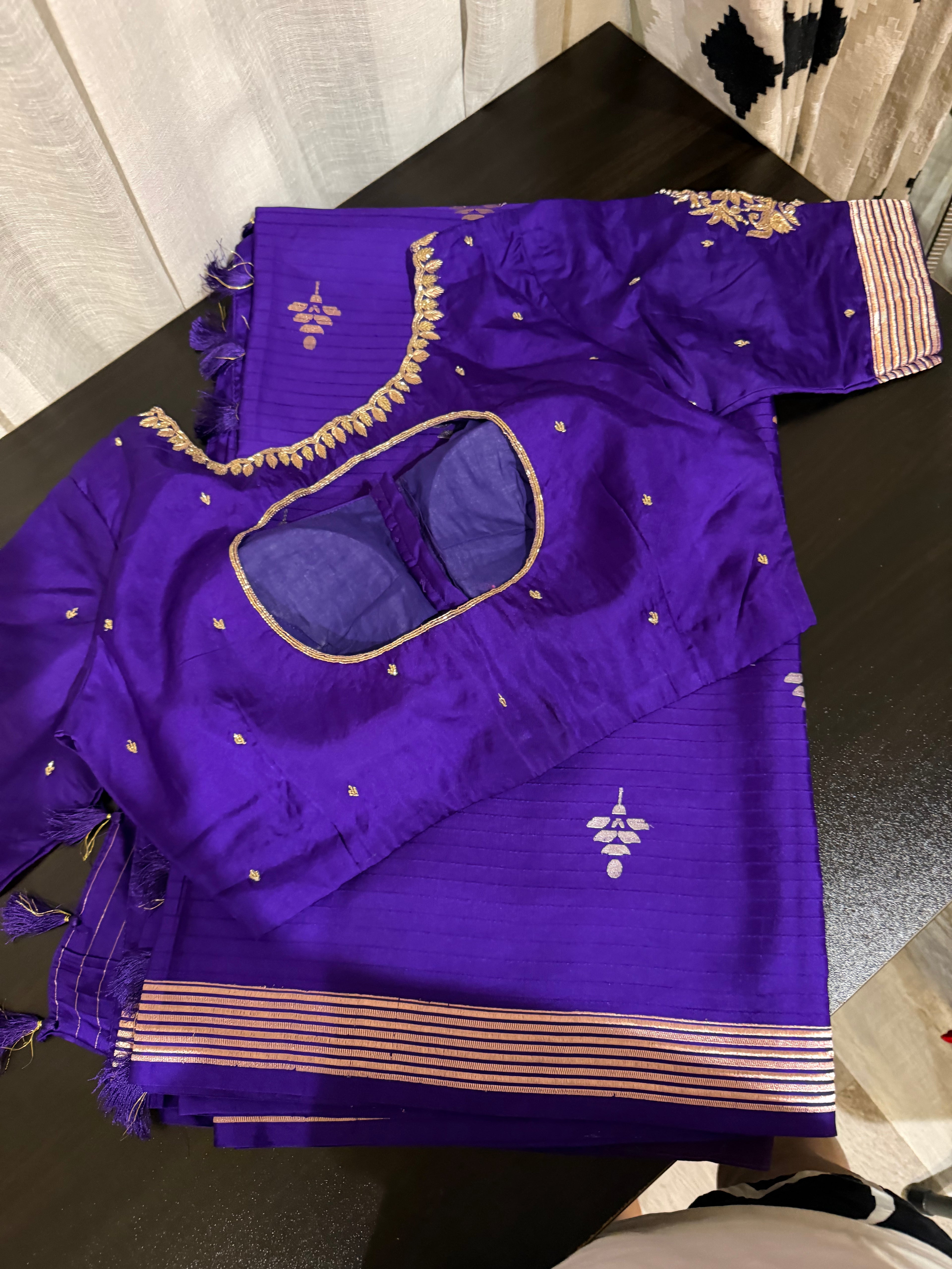 Purple Mashru Silk Saree with Designer Blouse