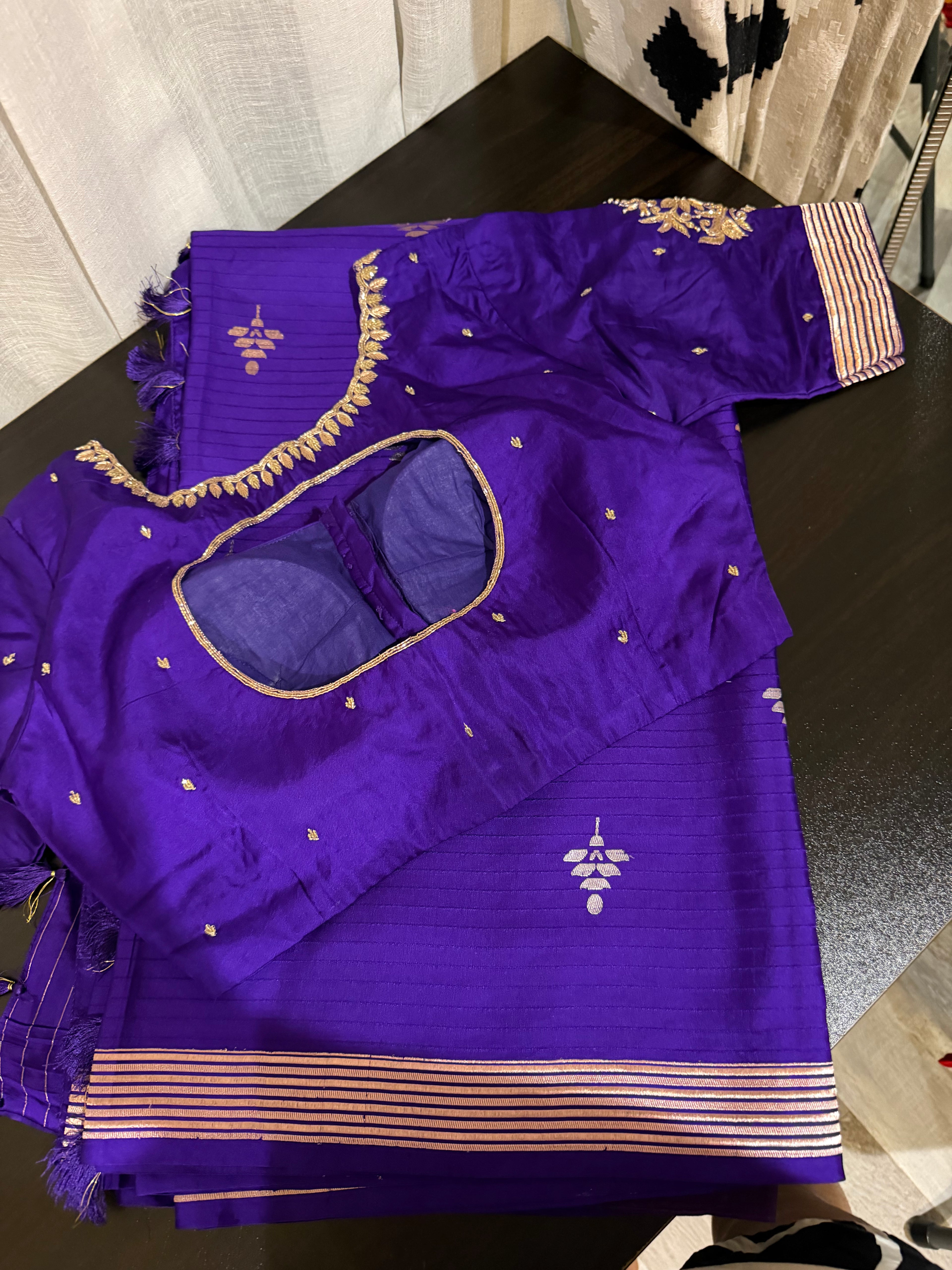Purple Mashru Silk Saree with Designer Blouse
