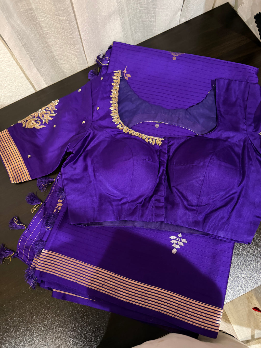 Purple Mashru Silk Saree with Designer Blouse