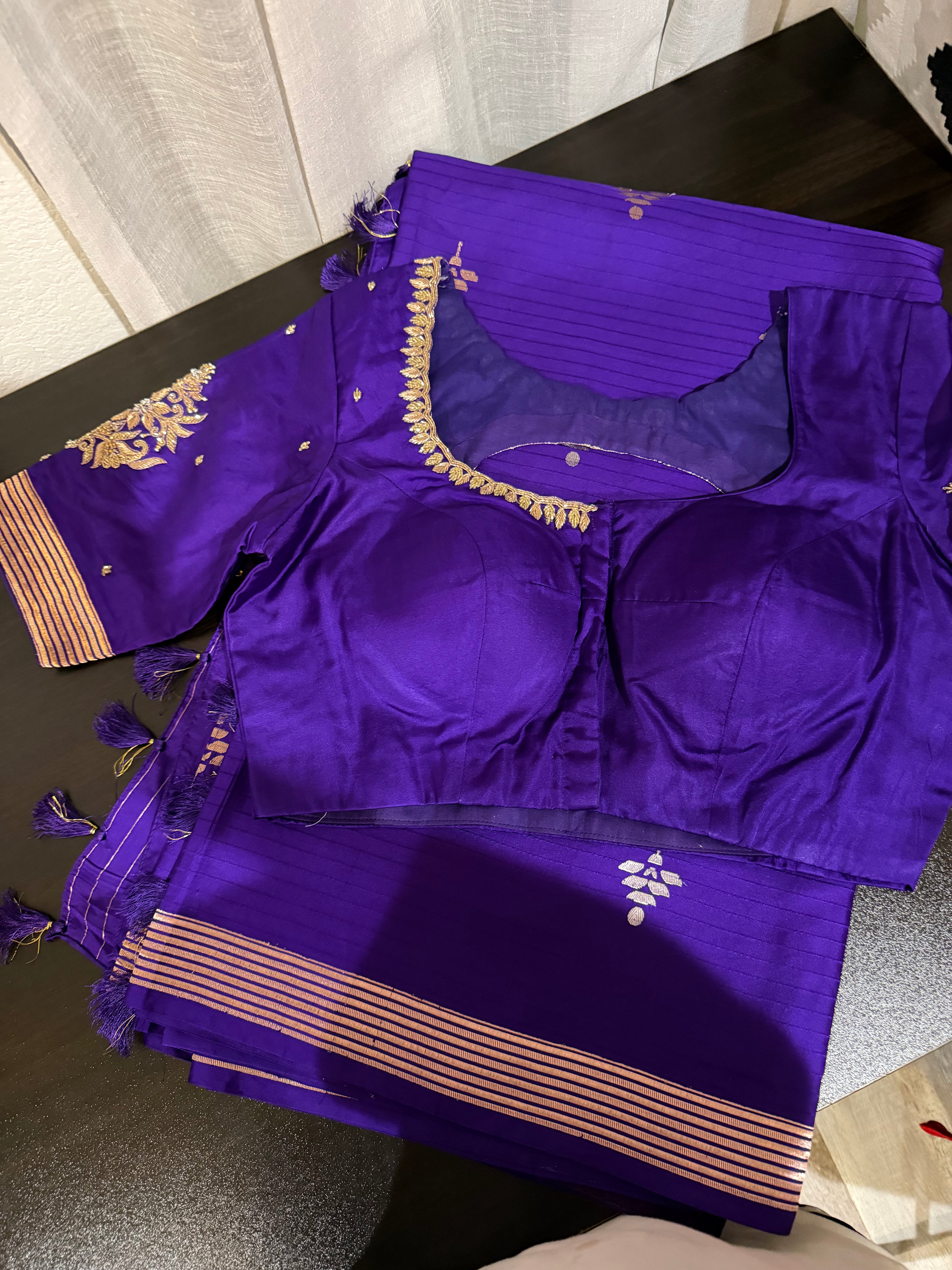 Purple Mashru Silk Saree with Designer Blouse