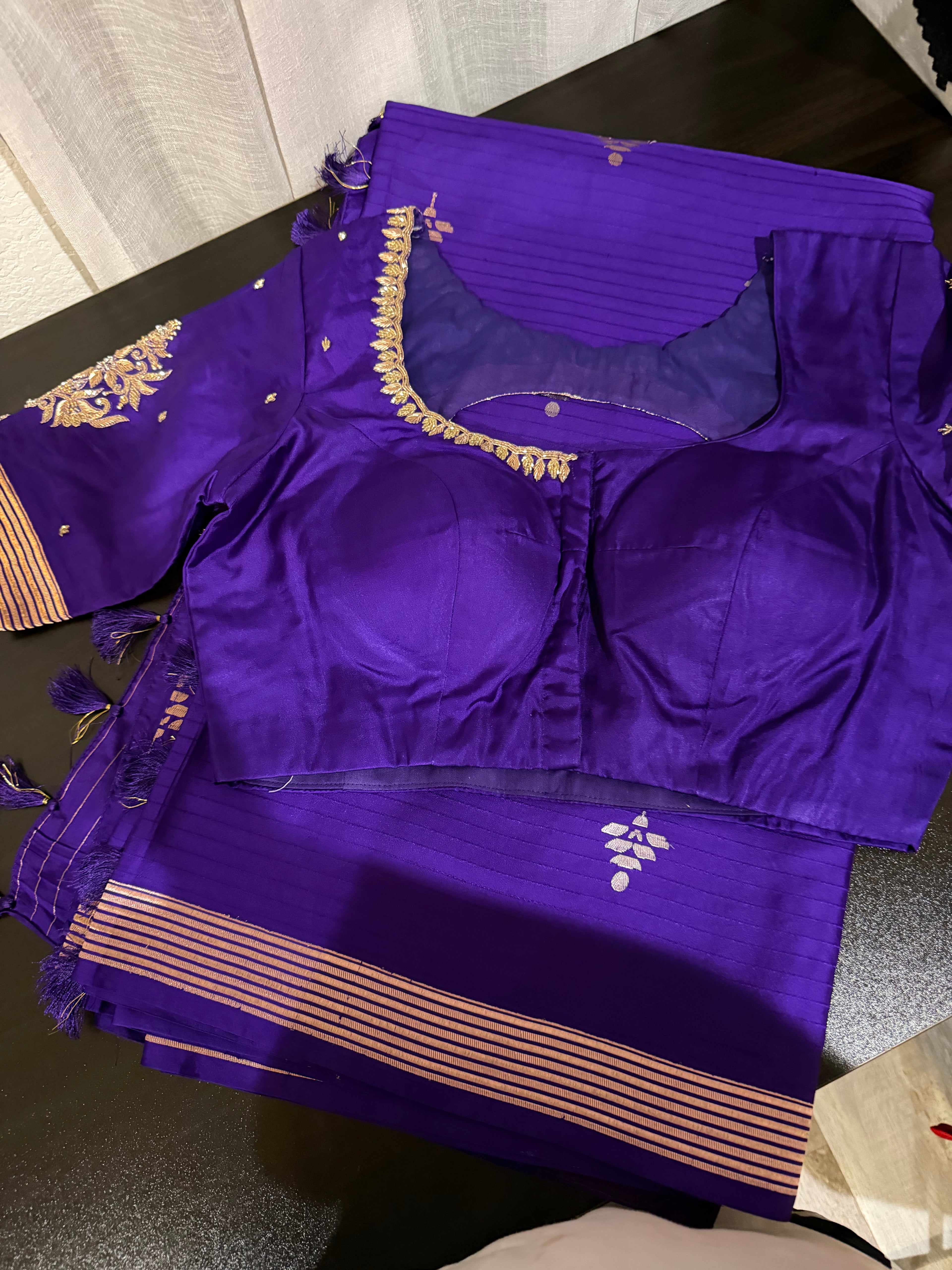 Purple Mashru Silk Saree with Designer Blouse