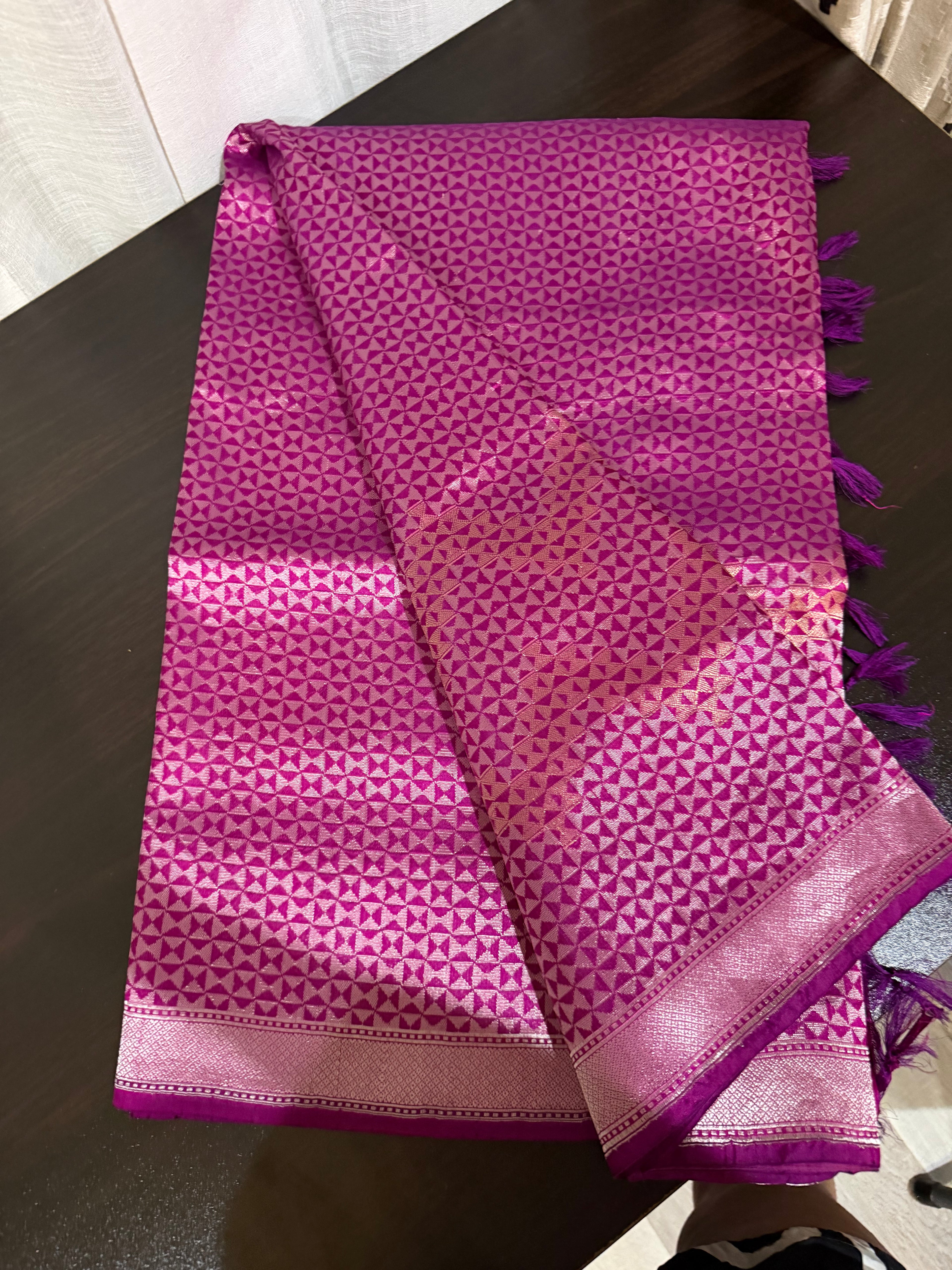 Purple Benarasi Silk Saree with Ornate Zari Work