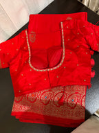 Red Mashru Silk Saree with Embroiderd Blouse