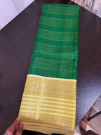 Bottle Green & Yellow Kanchipuram Silk Saree with Embroidered Blouse