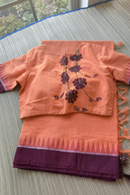 Mauve saree with flamingo embroidery blouse