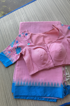 Mauve saree with green border & floral blouse