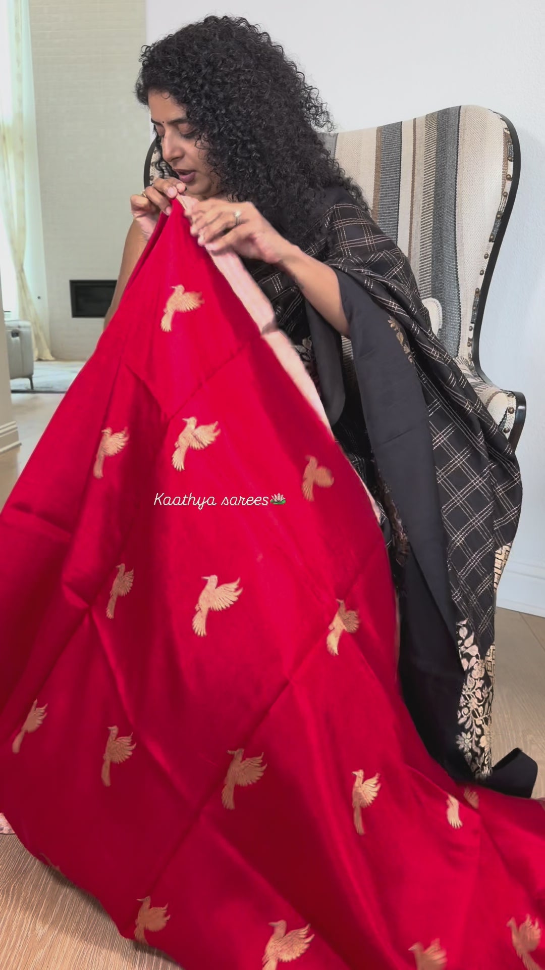 Red Birds Benares Saree