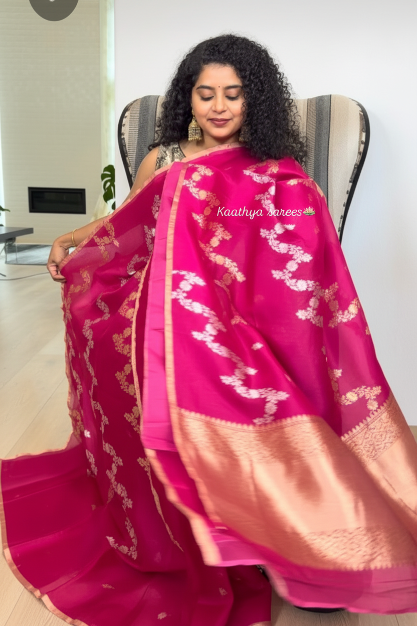 Jaal Kora Benares - Rani Pink